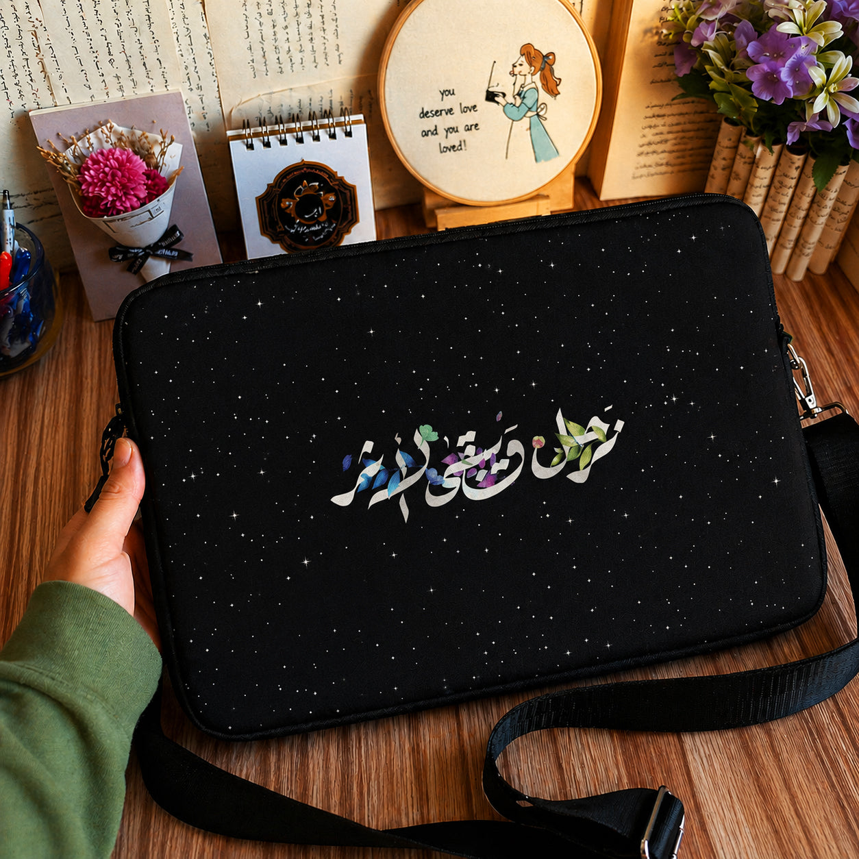 Dibajraph Laptop Sleeve – We Go, Our Mark Stays | Arabic Quote