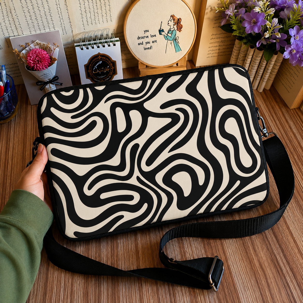Dibajraph Laptop Sleeve – Monochrome Flow | Blank Design