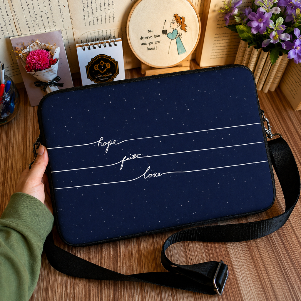 Dibajraph Laptop Sleeve – Hope, Faith, Love | English Quote