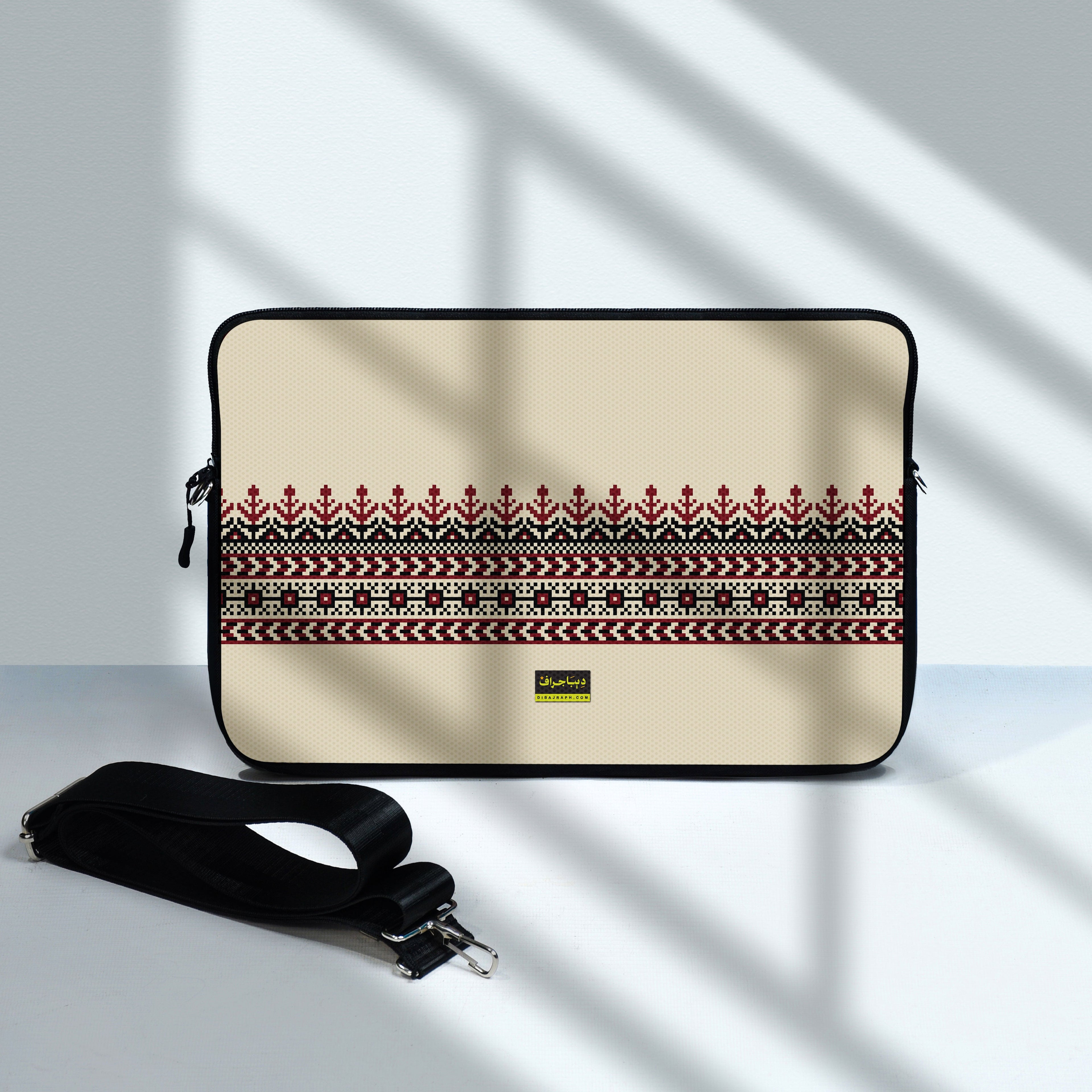 Dibajraph Laptop Sleeve – White Tatreez Embroidery Pattern | Blank Design